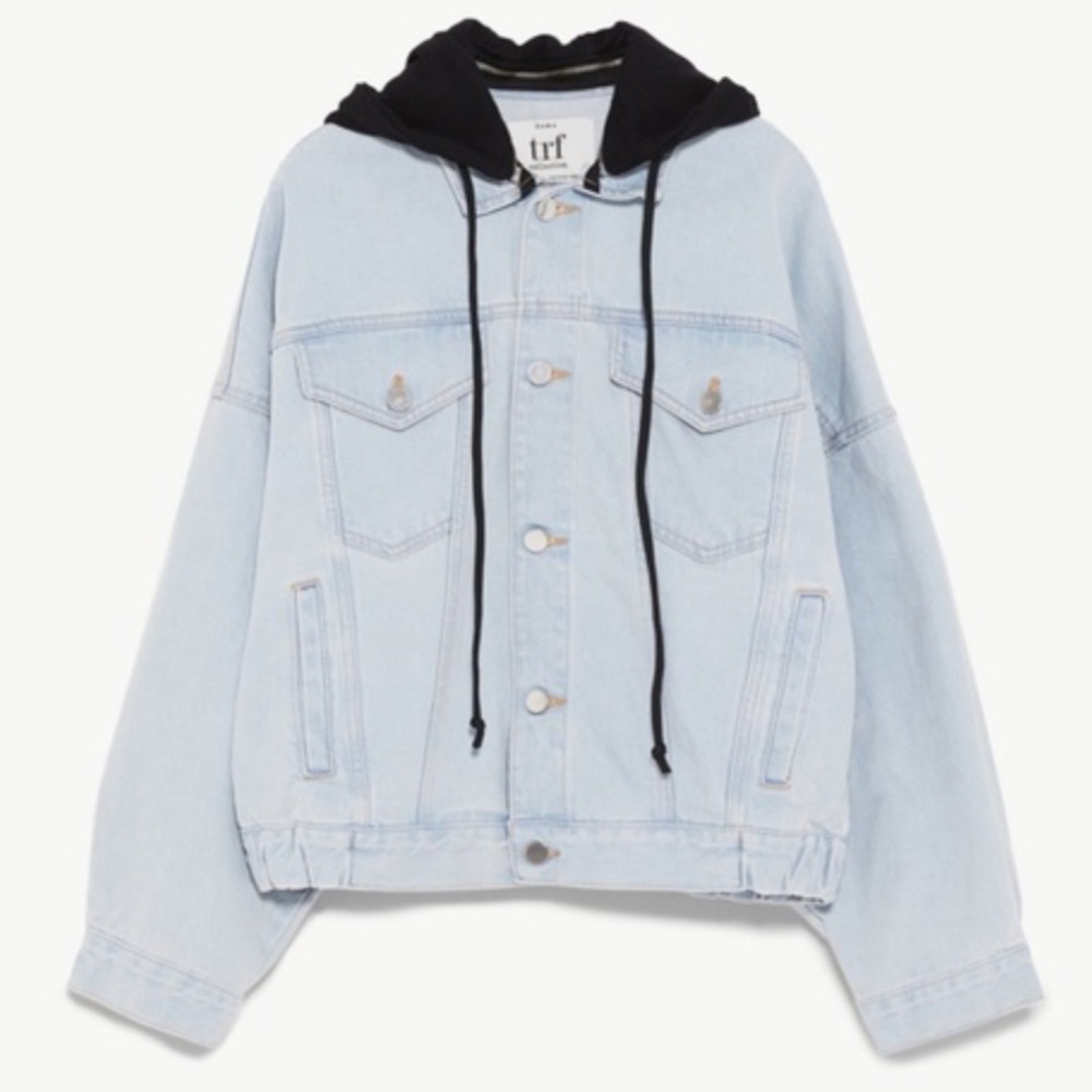 Zara Jaket Jeans Denim Hoodie Oversized Washed